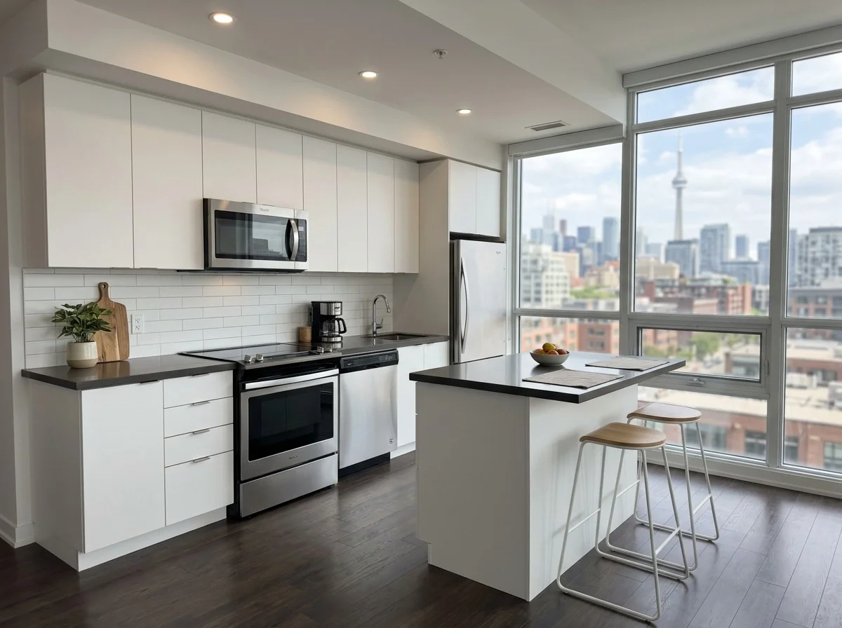 Condo kitchen with modern finishes